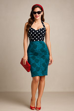 Lapis Skirt Womens M Green Pencil Floral Lacer Overlay Cocktail Elegant Formal picture