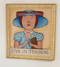 Original signed Kina Crow “Diva in Training” Folk Art Painting Framed Whimsical picture
