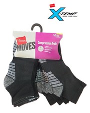 HANES LADIES X-TEMP COMPRESSION ARCH ANKLE  10PK. SOCKS BLACK  EXTENED SIZE 8-12 picture