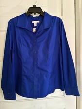NWT CHICOS SHIRTT  SZ  {  2 }  BUTTONED, LONG SLEEVE, BUTTONED BLUE picture