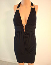 Body Central Women’s S Black Halter V-Neck Bodycon Mini Dress Ring Accent picture
