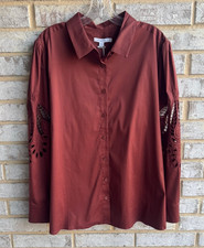 Chico's Long Sleeve Button Up Embroidered Cutout Shirt Women's Size 3.5 (18) picture