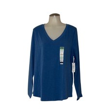 Terra & Sky V-Neck Long Sleeve Tee Women 0X (14W) Blue Heron Semi-Fitted NWT picture