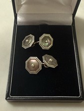 Vintage Krementz Mother Of Pearl With Small Pearl Cuff Links picture