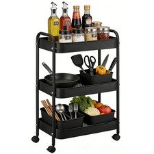 3-Tier Metal Rolling Utility Cart Lightweight Storage Organizer Trolley w/ hooks picture