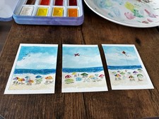 ACEO original tiny art. “Down The Shore” 3 panel seascape. Kelly.Ospina picture