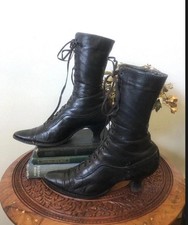 Antique Victorian Edwardian Black Leather Laced Boots picture