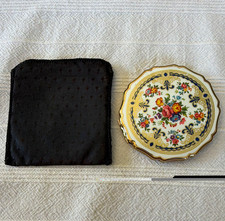 Vintage Stratton from England Floral China Powder Compact Mirror w/Puff & Pouch picture