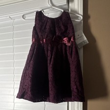 Carter's Girls 12M Purple Floral Lace Sleeveless A-Line Knee Dress Bow picture