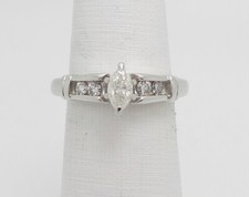 Vintage 1/2CT Natural Marquise Diamond Engagement Wedding Ring 14K White Gold picture