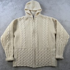 Vintage Kerry Traditions Sweater Women XL Wool Hooded Cable Chunky Knit Full Zip picture