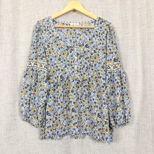 Max Studio Peasant Top Floral Balloon Sleeve Babydoll Sz L Boho Hippie Festival picture