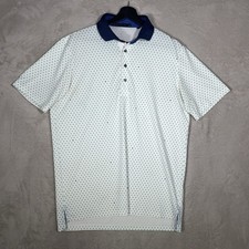 Greyson G Squared Polo Shirt Mens Medium White Micro Print Golf Performance picture