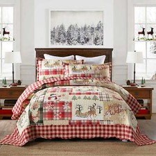 3 Pcs Cozy Cabin Christmas Quilt Set – Festive Bedspread with Rustic Lodge Charm picture