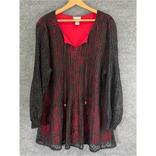 Catherine’s Womens 3X Black Red Lace Top Long Sleeve Whimsigoth Vampire Holiday picture
