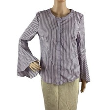 Milly Michelle Striped Bell Sleeve Blouse Purple 6 picture