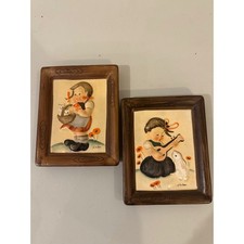Vintage Napco Japan Ceramic Wall Plaques Pair Norton Girl Kittens Rabbit SH 713 picture