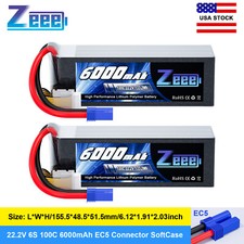 2PCS Zeee 6S Lipo Battery 6000mAh 22.2V 100C EC5 Plug for RC Car Helicopter Boat picture
