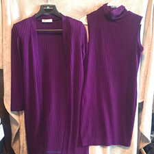 Ann Tobias by Susan Allison Women’s Purple Ribbed Knit 2pc Dress Set 12 picture