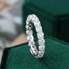 2.00Ct Round Cut Natural Diamond Eternity Engagement Band 14K White Gold Size 7 picture