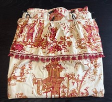 One Schumacher Pink/Red Chinoiserie Curtain with Attached Valance & Tassel Trim picture