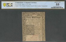 CT Colonial 1775 Forty Shillings PCGS About UNC 55 Colonial Currency picture