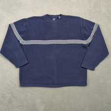 Gap Sweater Mens XXL Vintage 90s Navy Blue White Striped Crewneck Cotton Knit picture
