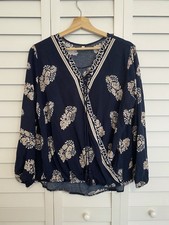 SoTeer Women’s Navy Blue V Neck Faux Wrap Long Sleeved Blouse XL picture