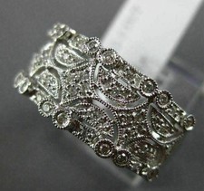 ESTATE WIDE .33CT DIAMOND 14K WHITE GOLD OPEN FILIGREE MILGRAIN ANNIVERSARY RING picture