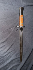 WWII Vintage Bayonet Fixed Blade Spear Point Plain Edge Wood Handle w/ Sheath. picture