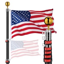 Yescom EZ GO 20Ft Telescopic Flagpole 3x5 American Flag Ball Top Outdoor Black picture