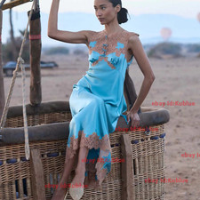 DOEN 100% silk patchwork lace back with cross tie bow tie maxi dress 2026 women picture