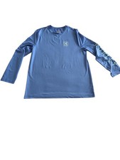 Hurley Men's Blue Long Sleeve Crew Neck Stretch T-Shirt Logo L Poly Blend picture