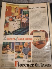 Vintage 1937 FLORENCE Oil Range Stove Oven Kitchen Appliance 1930's Print Ad  picture
