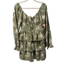 Inspired Hearts Green Floral Tiered Ruffle Long Sleeve Dress Sz Junior L Dress picture