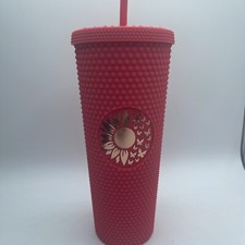 Custom Studded Double Wall  Colorful Pinkish RedTumbler Plastic With Straw 32 Oz picture