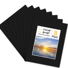 Phinus 8 Pack Picture Mats for Frames, Acid Free 11x14 Matted to 8x10, Black picture