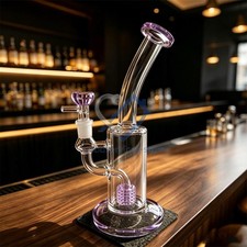 10in Glass Water Pipe Bong Purple Clear Recycler 14mm Vortex Smoking Bubbler picture