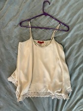 NWOT Hot Kiss Women's Sz M Beige Spaghetti Strap Lined Lace Trim Blouse Top picture