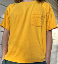 GAP Original Pocket T Men's L Yellow Solid Crew Neck Short Sleeve Cotton Knit picture