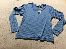 NEW Covington Stretch Shirt Womens L Large 14-16 Blue Striped Long Sleeve Scoop picture