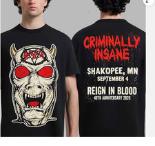 Slayer Shakopee MN 2026 Exclusive Reign In Blood 40 Anniversary Reprint T-Shirt picture