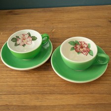 Vtg Homer Laughlin Greenbrier Rhododendron Cups & Saucer Shenango China picture