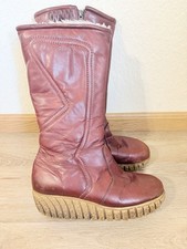 Vintage 70s Husky Bastien Canada Boots 10 Leather Knee High Fur Lined Burgundy picture