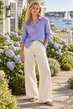 Chicos Women's No Iron 100% Linen Button Front Shirt  Blue Size 3 L XL Classic picture