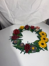 Vintage Tole Painted Metal Floral and Fruit Wall Wreath picture