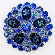 Vintage Juliana D&E Blue Art Glass Rose Rhinestone Brooch Book Piece 1960s picture