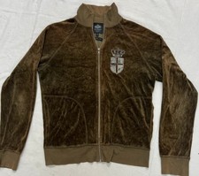 Vintage Dirty English by Juicy Couture Men's Brown Velour Crest Track Jacket picture