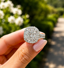 ROUND MOISSANITE ENGAGEMENT RING HALO SPLIT SHANK 14K WHITE GOLD 5.70CT picture