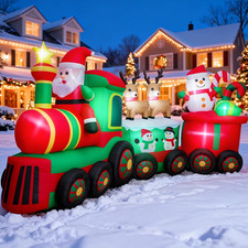 11 FT Long Christmas Inflatables Train with Santa Claus Reindeer Snowman Outdoor picture